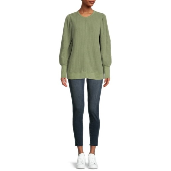 Time and Tru Waffle Knit long sleeve top XXL 2XL plus size balloon green boho - Picture 5 of 12